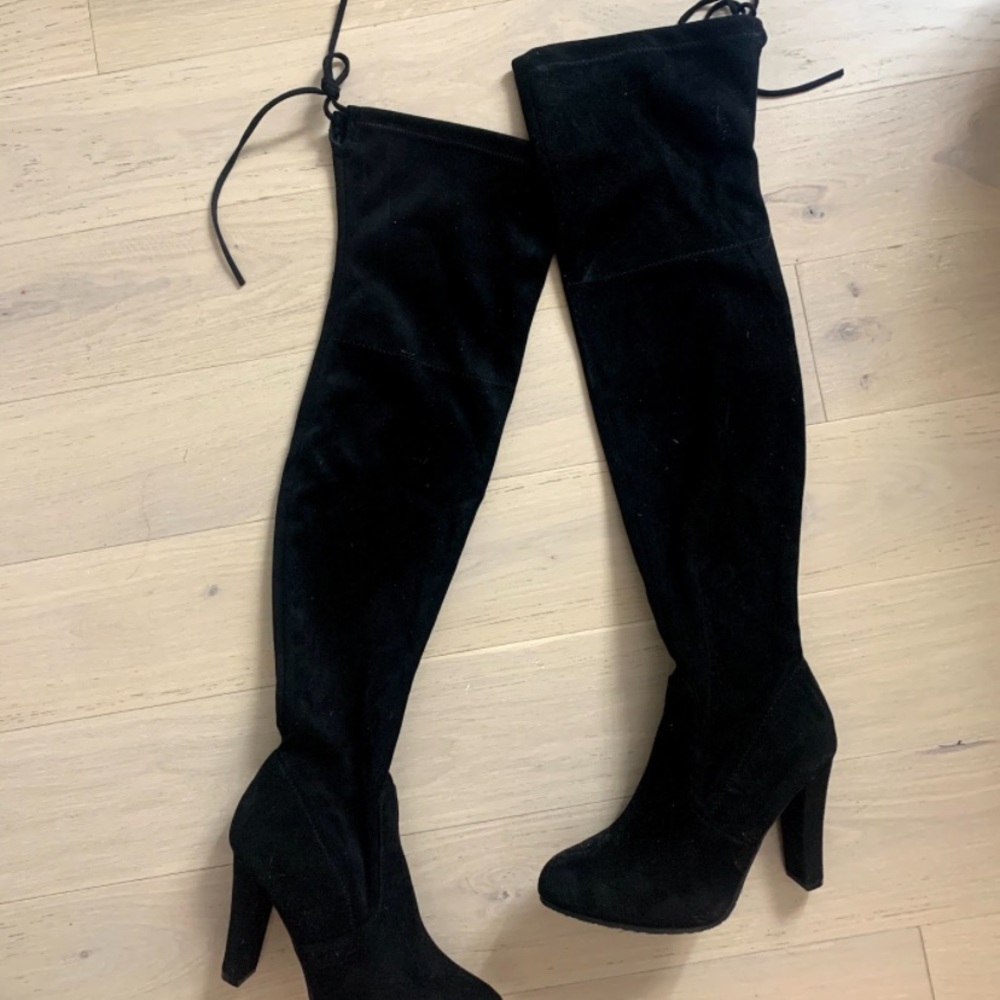 black thigh high heel boots
